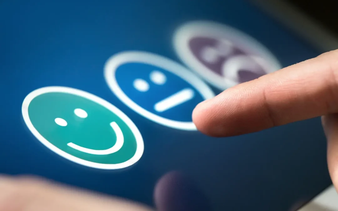 Illustration of a customer service representative calmly assisting a difficult customer with professionalism and empathy