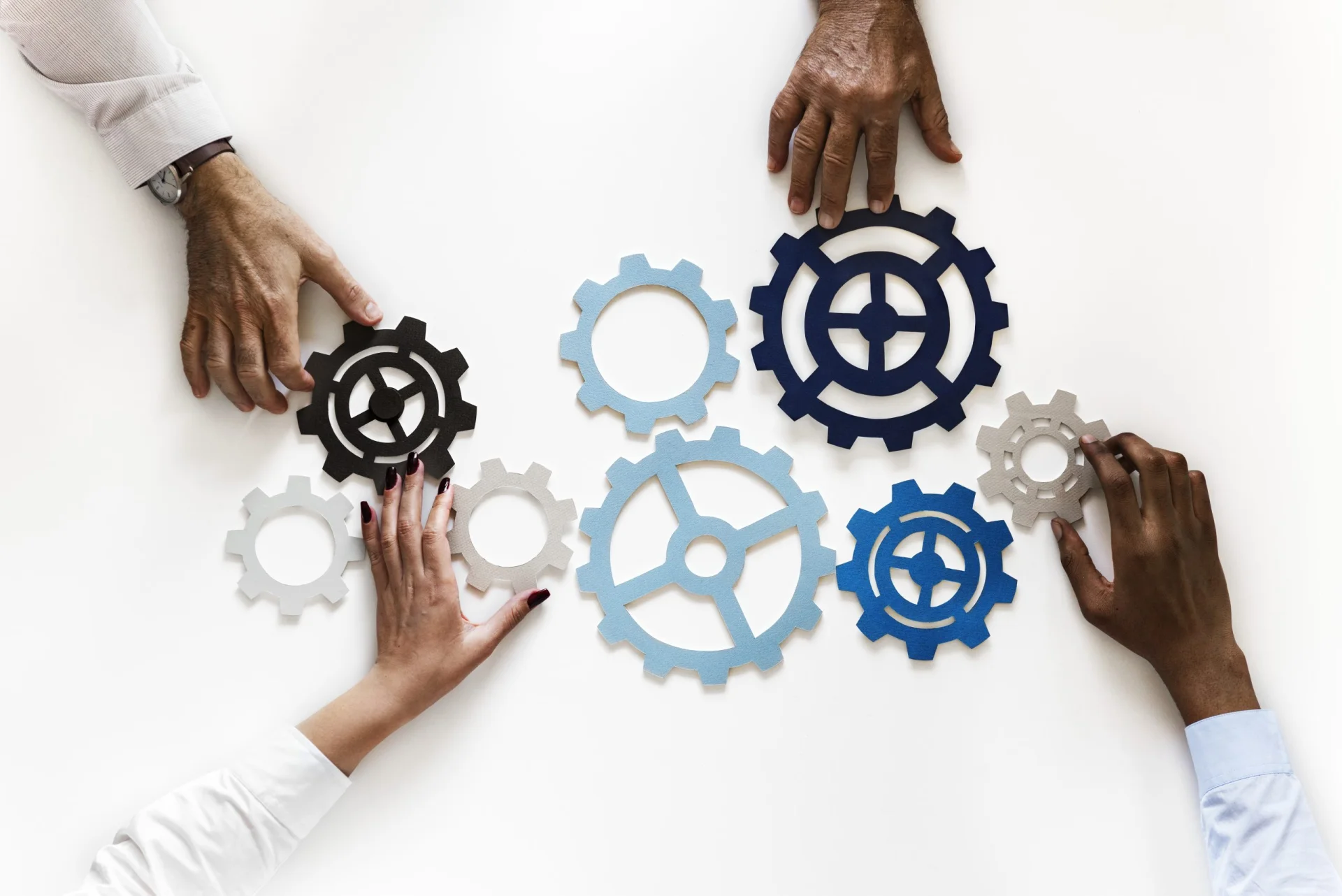 Hands With Support Gears Isolated White Background Scaled